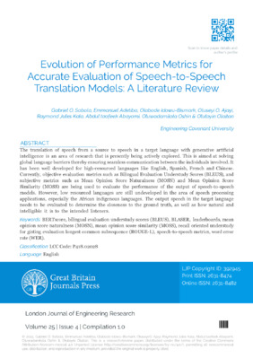 Evolution of Performance Metrics for Accurate Evaluation of Speech-to-Speech Translation Models: A Literature Review