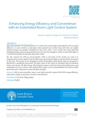 Enhancing Energy Efficiency and Convenience with an Automated Room Light Control System