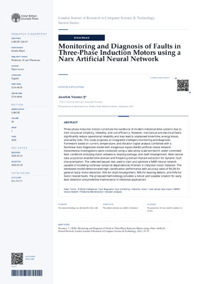 Monitoring and Diagnosis of Faults in Three-Phase Induction Motors using a Narx Artificial Neural Network