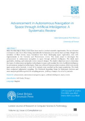 Advancement in Autonomous Navigation in Space through Artificial Intelligence: A Systematic Review