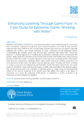Enhancing Learning Through Game Flow: A Case Study for Epistemic Game “Working with Water"