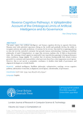 Reverse Cognitive Pathways: A Vijñaptimātra Account of the Ontological Limits of Artificial Intelligence and its Governance
