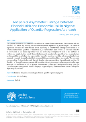Analysis of Asymmetric Linkage between Financial Risk and Economic Risk in Nigeria: Application of Quantile Regression Approach