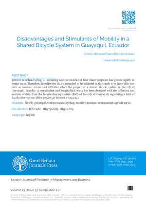 Disadvantages and Stimulants of Mobility in a Shared Bicycle System in Guayaquil, Ecuador