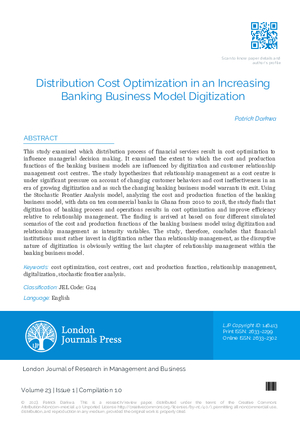 Distribution Cost Optimization in an Increasing Banking Business Model Digitization