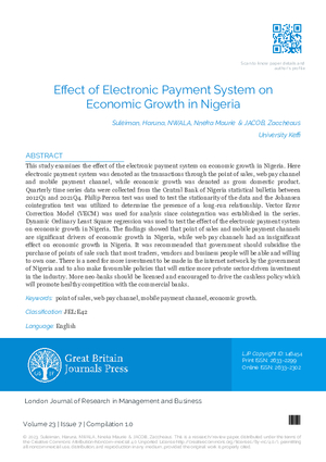 Effect of Electronic Payment System on Economic Growth in Nigeria