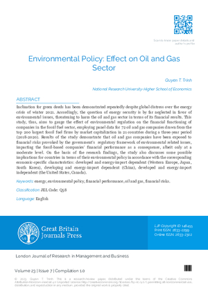 Environmental Policy: Effect on Oil and Gas Sector