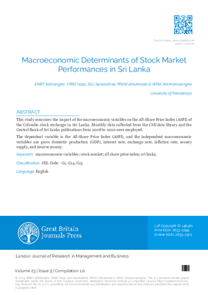 Macroeconomic Determinants of Stock Market Performances in Sri Lanka