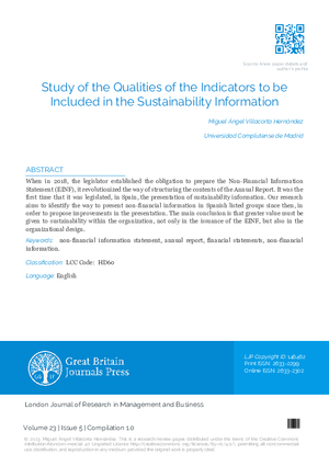 Study of the Qualities of the Indicators to be Included in the Sustainability Information