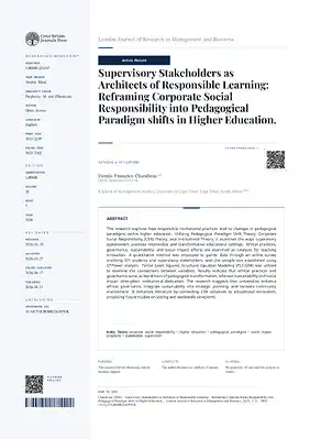 Supervisory Stakeholders as Architects of Responsible Learning: Reframing Corporate Social Responsibility into Pedagogical Paradigm shifts in Higher Education.