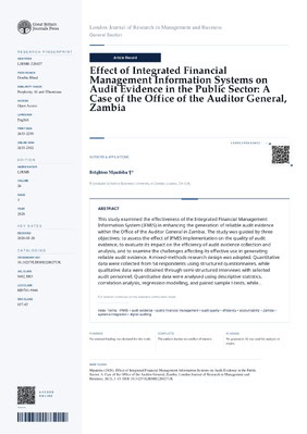 Effect of Integrated Financial Management Information Systems on Audit Evidence in the Public Sector: A Case of the Office of the Auditor General, Zambia