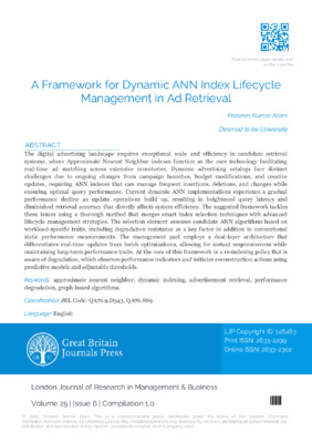 A Framework for Dynamic ANN Index Lifecycle Management in Ad Retrieval