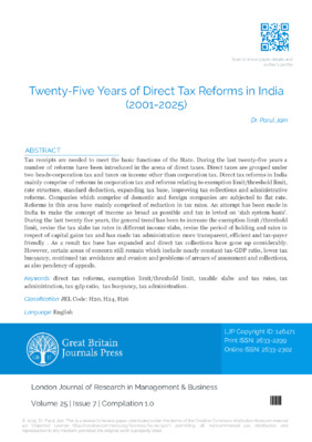 Twenty-Five Years of Direct Tax Reforms in India (2001-2025)