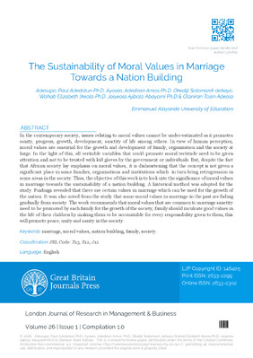 The Sustainability of Moral Values in Marriage Towards a Nation Building