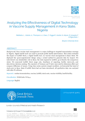 Analyzing the Effectiveness of Digital Technology in Vaccine Supply Management in Kano State, Nigeria
