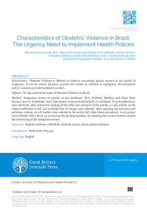 Characteristics of Obstetric Violence in Brazil The Urgency Need to Implement Health Policies