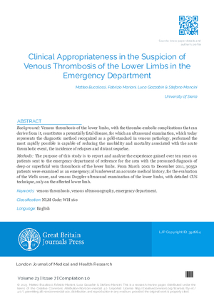 Clinical Appropriateness in the Suspicion of Venous Thrombosis of the lower Limbs in the Emergency Department