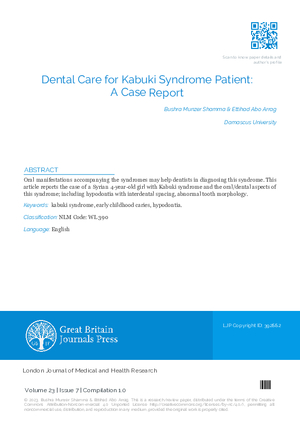 Dental Care for Kabuki Syndrome Patient: a Case Rport