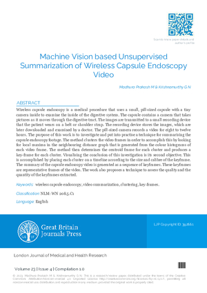 Machine Vision based Unsupervised Summarization of Wireless Capsule Endoscopy Video