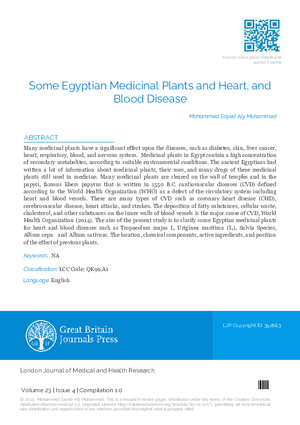 Some Egyptian Medicinal Plants and Heart, and Blood Disease