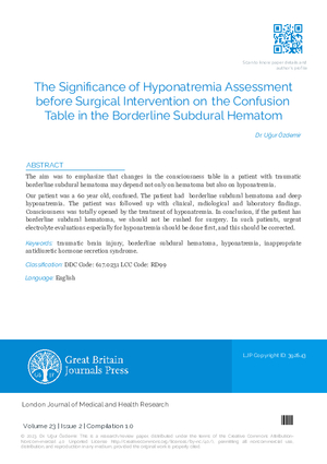 The Significance of Hyponatremia Assessment before Surgical Intervention on the Confusion Table in the Borderline Subdural Hematoma