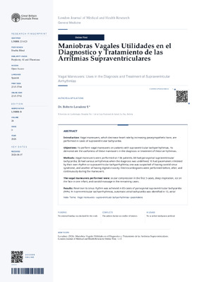 Maniobras Vagales Utilidades en el Diagnostico y Tratamiento de las Arritmias Supraventriculares