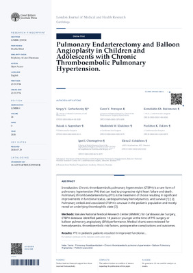 Pulmonary Endarterectomy and Balloon Angioplasty in Children and Adolescents with Chronic Thromboembolic Pulmonary Hypertension.