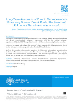 Long-Term Anamnesis of Chronic Thromboembolic Pulmonary Disease. Does it Predict the Results of Pulmonary Thromboendarterectomy?