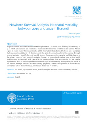 Newborn Survival Analysis:  between 2019 and 2021 in Burundi