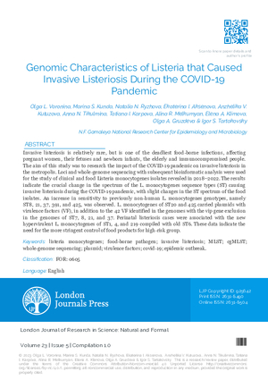 Genomic Characteristics of listeria that Caused Invasive listeriosis During the COVID-19 Pandemic