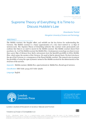 Supreme Theory of Everything: It is Time to Discuss Hubbles Law