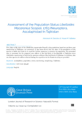 Assessment of the Population Status Libelloides Macaronius