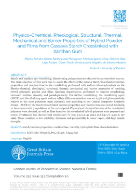 Physico-Chemical, Rheological, Structural, Thermal, Mechanical and Barrier Properties of Hybrid Powder and Films from Cassava Starch Crosslinked with Xanthan Gum