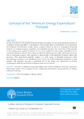 Concept of the "Minimum Energy Expenditure" Principle