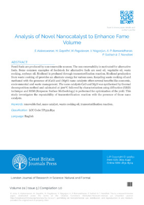 Analysis of Novel Nanocatalyst to Enhance Fame Volume