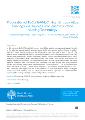 Preparation of Feconiwmocr High-Entropy Alloy