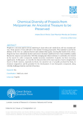 Chemical Diversity of Propolis from Meliponinae: An Ancestral Treasure to be Preserved