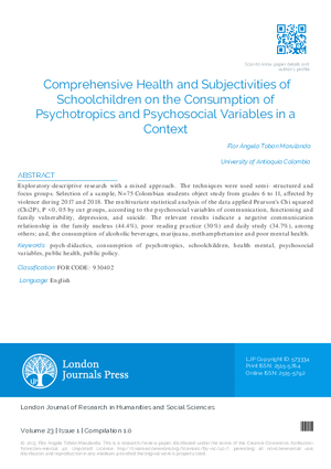 Comprehensive Health and Subjectivities of Schoolchildren on the Consumption of Psychotropics and Psychosocial Variables in a Context