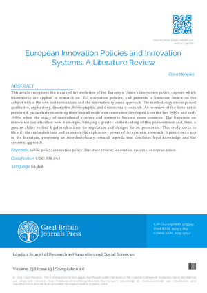 European Innovation Policies and Innovation Systems: A Literature Review