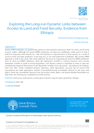Exploring the Long-Run Dynamic Links between Access to Land and Food Security Evidence from Ethiopia