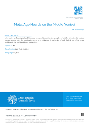 Metal Age Hoards on the Middle Yenisei