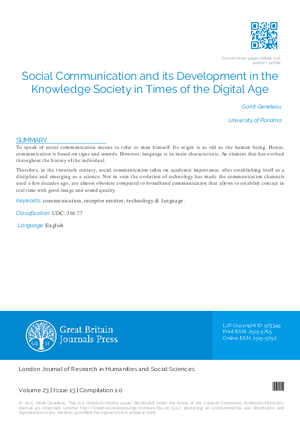 Social Communication and its Development in the Knowledge Society in Times of the Digital Age