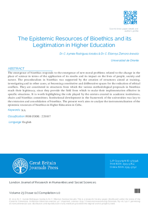 The Epistemic Resources of Bioethics and its Legitimation in Higher Education