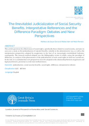 The (Inevitable) Judicialization of Social Security Benefits, Interpretative References and the Difference Paradigm: Debates and New Perspectives