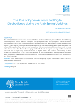 The Rise of Cyber-Activism and Digital Disobedience during the Arab Spring Uprisings