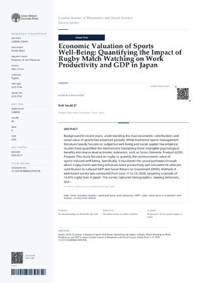 Economic Valuation of Sports Well-Being: Quantifying the Impact of Rugby Match Watching on Work Productivity and GDP in Japan