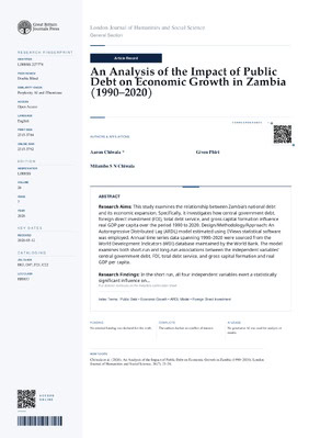 An Analysis of the Impact of Public Debt on Economic Growth in Zambia (1990–2020)