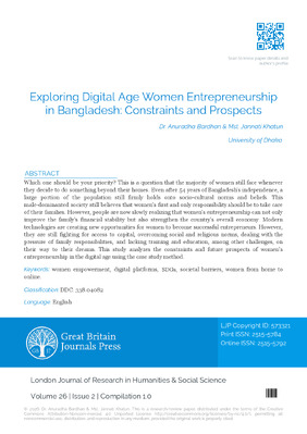 Exploring Digital Age Women Entrepreneurship in Bangladesh: Constraints and Prospects