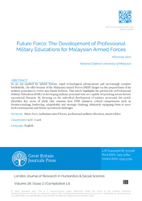 Future Force: The Development of Professional Military Educations for Malaysian Armed Forces