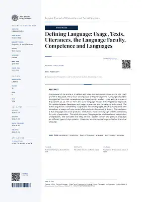 Defining Language: Usage, Texts, Utterances, the Language Faculty, Competence and Languages